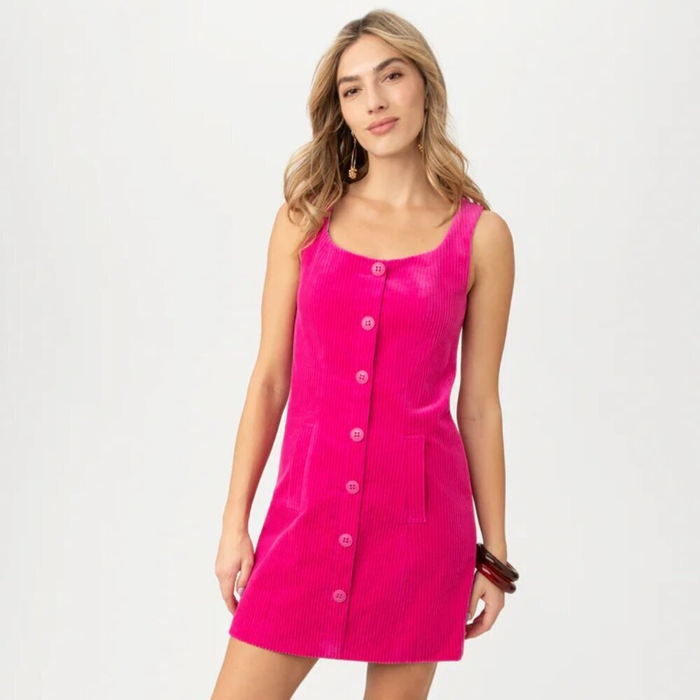 TRINA TURK Boroughs Corduroy Button Front Minidress In Trina Pink. Sz: 12